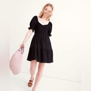 Madewell Black Puff Sleeve Mini Dress
